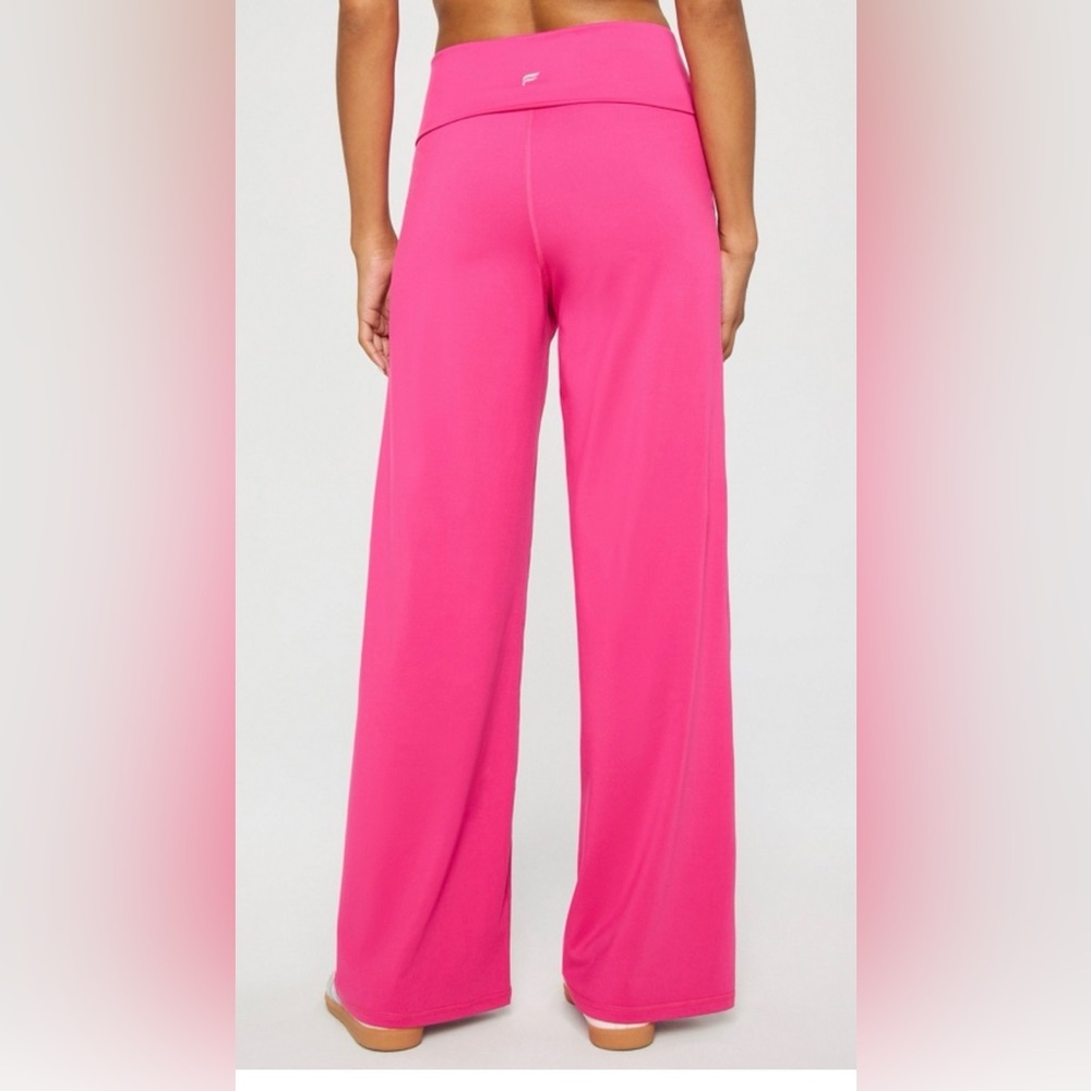 NWT Fabletics PureLuxe Foldover Pant Pink Small Wide Leg Yoga Pants Hot Pink